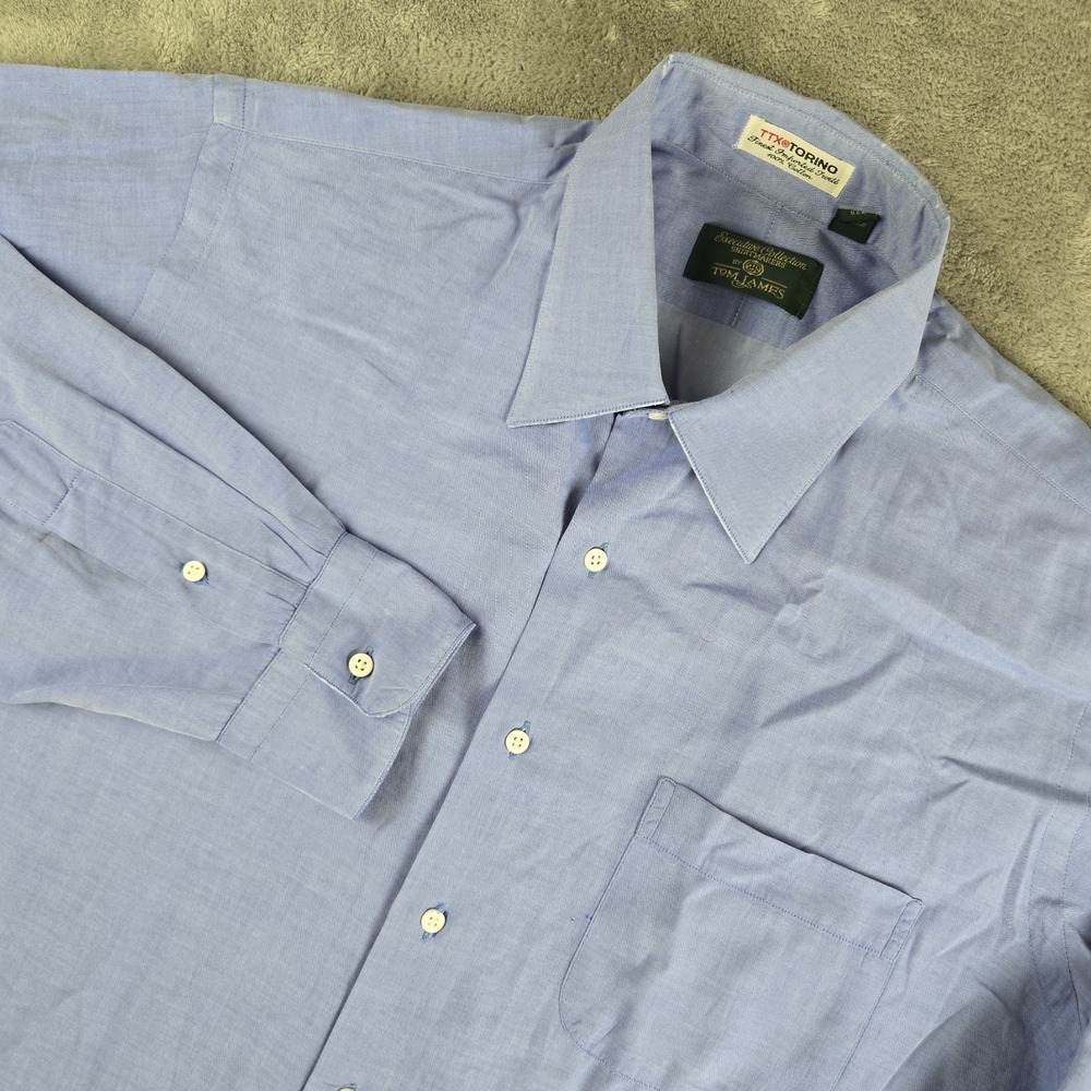 Tom James Shirt Mens 16.5 34 Blue Long Sleeve Dressy Formal Executive Collection
